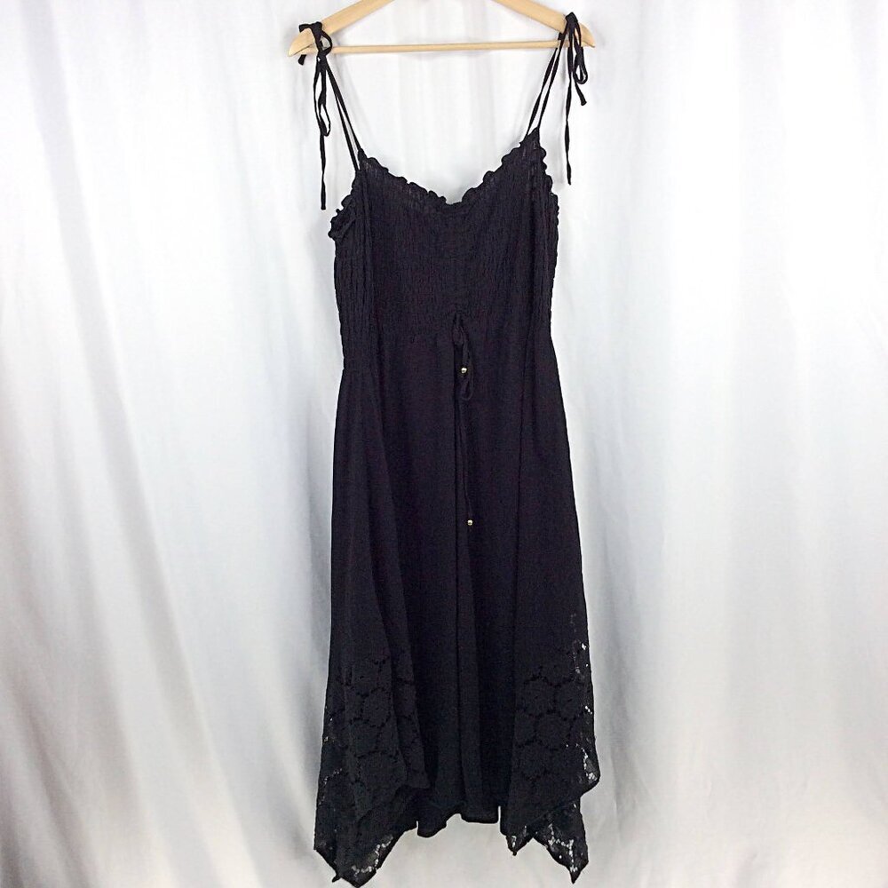 ellos Women's Plus Size Handkerchief Hem Dress 1X 22/24 Black Tank Smocked - Picture 10 of 11